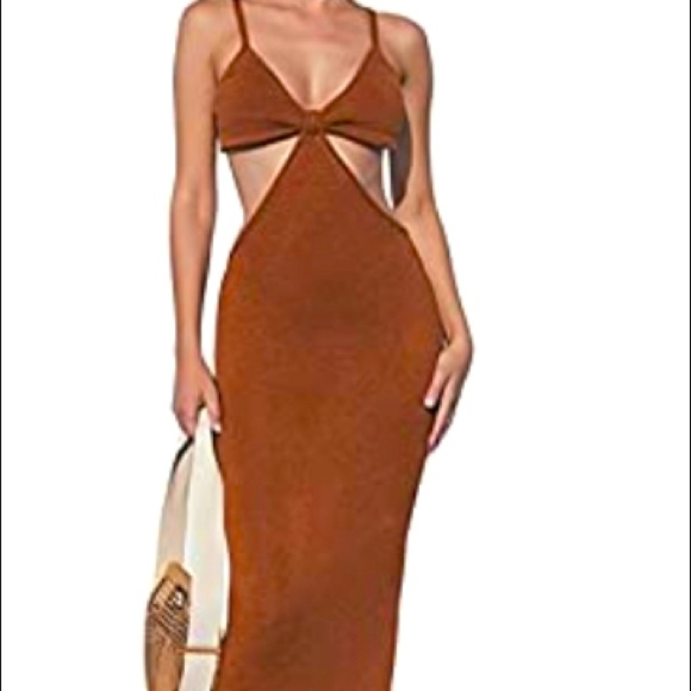 Sexy V-Neck Maxi Crochet Knit Dress, Cutouts Sleeveless Long Dresses (M)